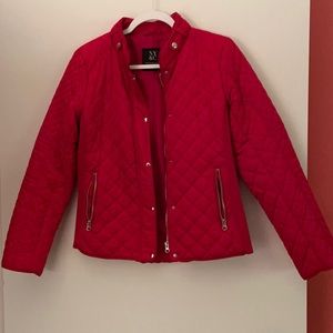 Red puffer jacket